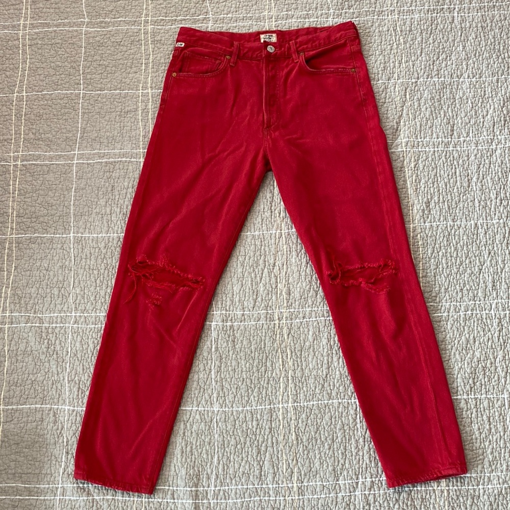 Citizens of Humanity Liya High Rise distressed jeans in red, size 28